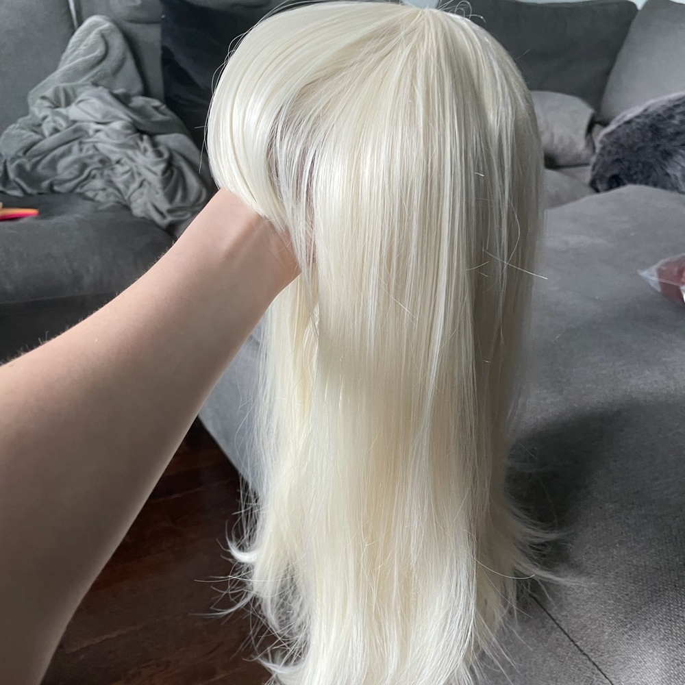 Long blonde wig with bangs synthetic